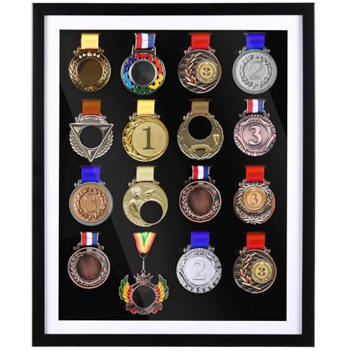 Image of Silipull 16 Medal Display Case, 20.87 x 16.93 Inch Medal Shadow Box Frame Large 3D Wall Mounted Acrylic Display Case with 98% UV Protection for Marathon Triathlon Runners Soccer All Sports Medals
