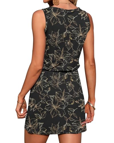 Image of AUSELILY Womens Summer Sleeveless V-Neck Drawstring Waist Beach Cover up Mini Short Swing Dresses with Pockets