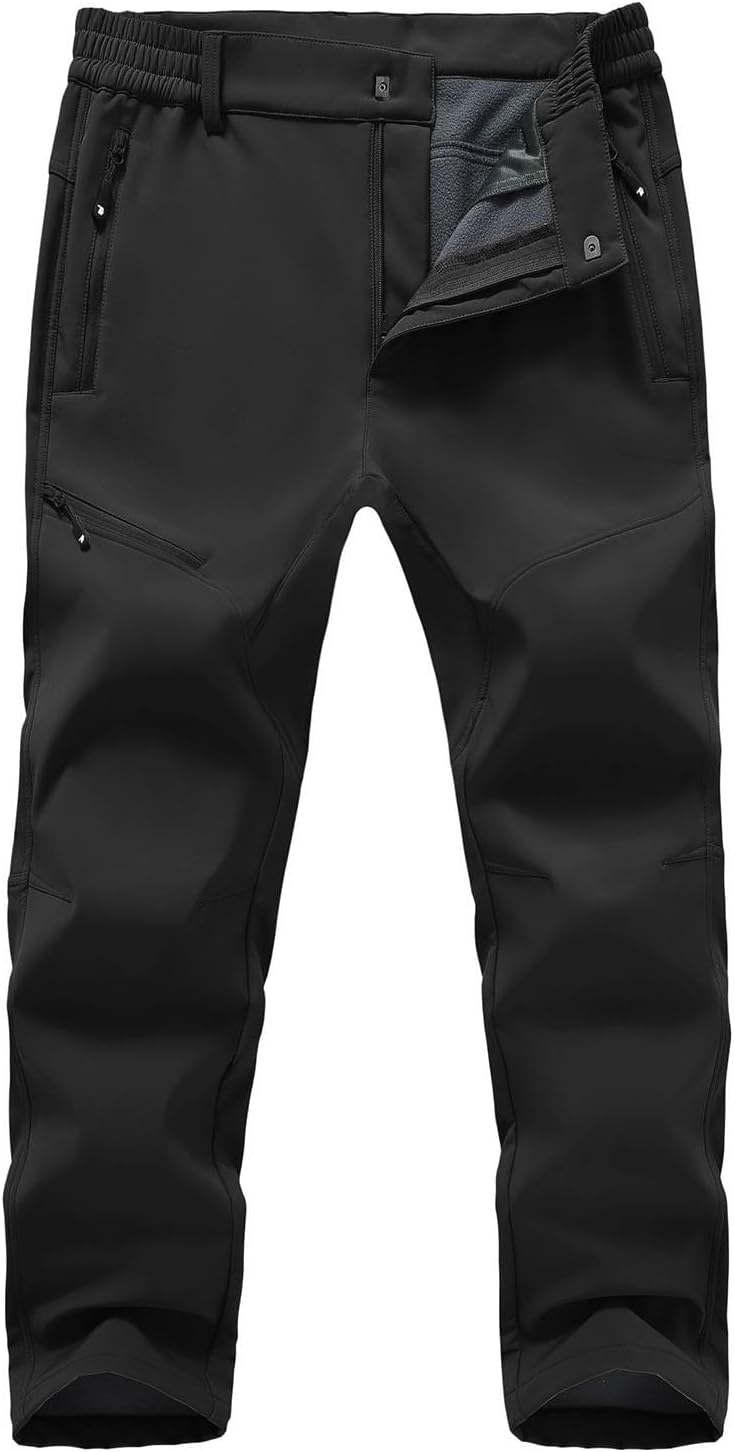 YSENTO Men's Insulated Snow Ski Pants Waterproof Winter Fleece Lined Softshell Hiking Cargo Pants Zipper Pockets - Image 5