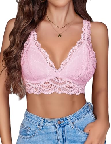 Image of Avidlove Lace Bralettes Womens Triangle Plunge Wireless Bras Camisole Tops Cami Strappy Sexy Soft