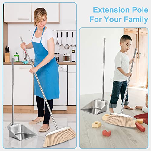 Heavy Duty Dustpan With Long Handle, Voowo 43" Stainless Steel Dust Pan Standing Upright Dustpan, Indoor Outdoor Dust Pan With Handle For Kitchen And Home, Shop, Lobby And Office #TOP4
