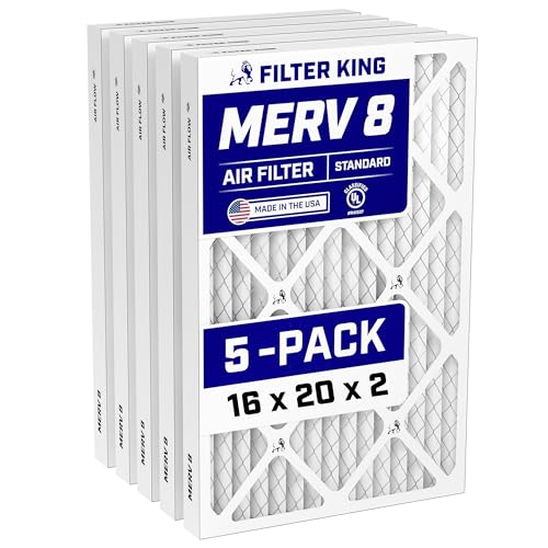 Filter King 16x20x2 Air Filter | 5-PACK | MERV 8 HVAC Pleated A/C Furnace Filters | MADE IN USA | Actual Size: 15.5 x 19.5 x 1.75"