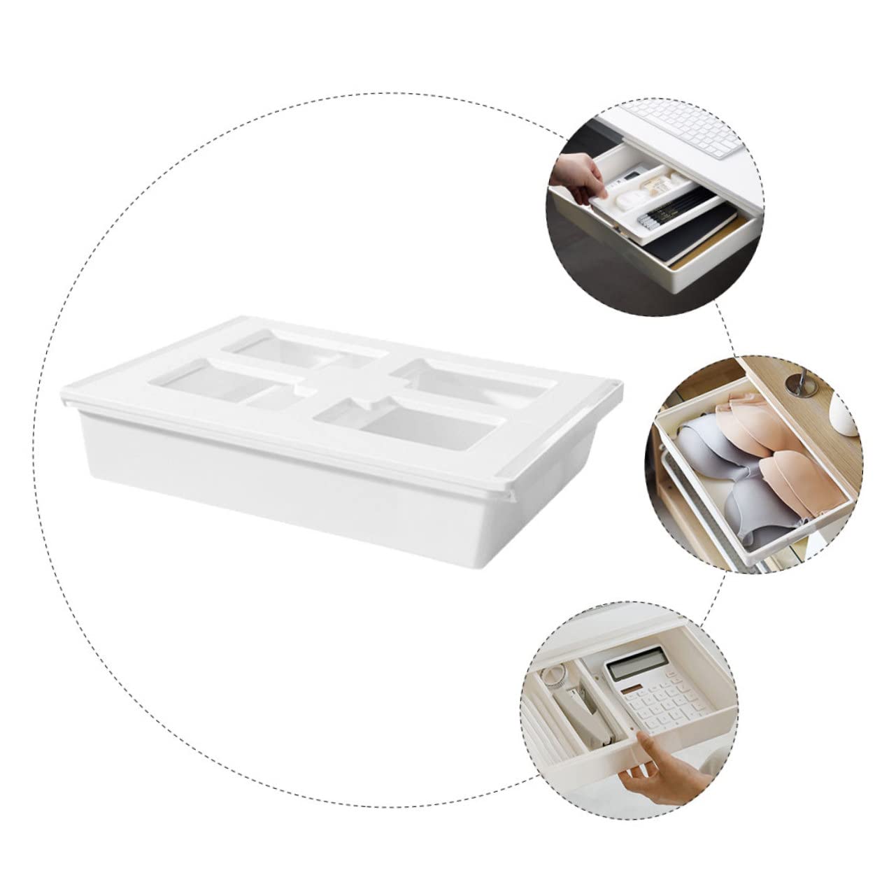 OSALADI Organizer Nascosto Sotto la Scrivania Grande Capacità Scatola Portaoggetti per Calzini Reggiseni Articoli da Ufficio e Altro Realizzato in Plastica Resistente all Usura