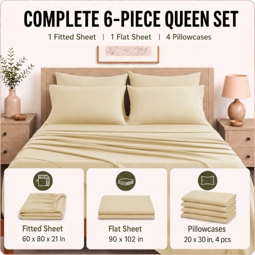 Image of CozyLux Queen Sheet Set 6-Piece, 21-Inch Deep Pocket, Soft Brushed Feel