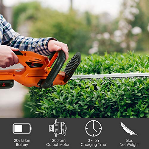 Goplus 20V Cordless Hedge Trimmer w/ 24-Inch Dual Action Blade, Battery Powered Gardening Hand Pruner, Orange