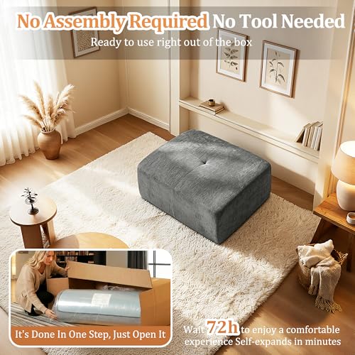 Image of 37 inch Oversized Boneless Couch, Comfort Cloud Sectional Couches for Living Room, Modular Sofa High Back & Extra Deep Seat, No Assembly, Soft Chenille Fabric (Dark Grey, 37 inch-Single Ottoman)
