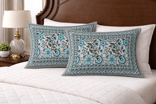 Image of ElanorHomes 180 TC Pure Cotton Pillow Covers Set of 2, Bedroom Pillows with Zip Closure, Soft Smooth Cool Breathable Pillowcases for Home (Bachelor Glow)