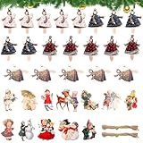 NewZC 32 Pezzi Decorazioni Natale Legno da Appendere per Porte Finestre Scale Caminetti - con 4 Stili Ciondolo a Forma Di Angelo per Albero di Natale E 12 Stili Vintage Addobbi Natalizi da Appendere