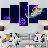 SIGNWIN 5 Panel Canvas Wall Art Group Jellyfish Marine Life Multicolor Photography Realism Tropical Ultra Whimsical for Home Decorations Ready to Hang - 60