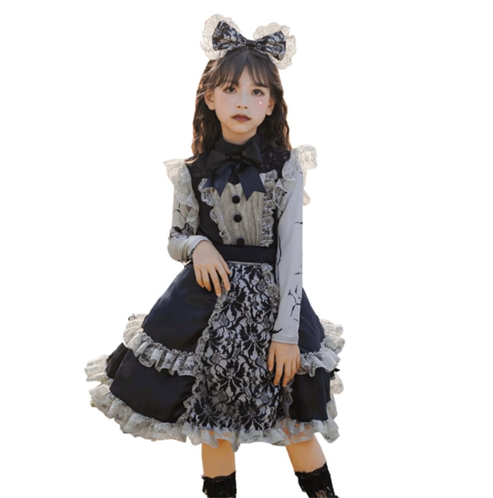 [キン・フクロウ＼ＫＩＮ－ＦＵＫＵＲＯＵ] ハロウィン コスプレ子供用 魔女 天使 キッズバンパイア 吸血鬼 コスチューム 女の子 メイド服 ワンピース コスチューム仮装衣装 ゾンビドレス 悪魔 ブラック 女王 花嫁 衣装 4点セット 妖怪