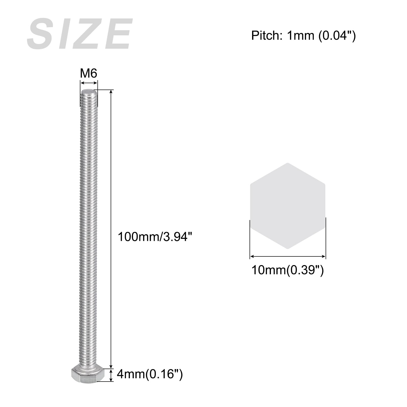 METALLIXITY Hex Bolts (M6-1x100mm) 10Pcs, 304 Stainless Steel Coarse Fully Threaded Hex Head Screw Bolt Machine Screws - Image 2