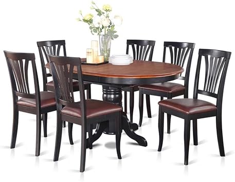 East West Furniture AVON7-BLK-LC 7 Piece Dining Table Set Consist of an Oval Dining Room Table with Butterfly Leaf and 6 Faux Leather Upholstered Chairs, 42x60 Inch, Black & Cherry