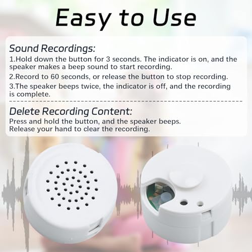 Diktiergerät für Stofftiere, 60s Soundmodul für Teddybär mit Aufnahmefunktion, Mini Diktiergerät Spielzeug für Kuscheltiere, Sprachmodul Kuscheltier für Personalisierte Sprachaufnahmen, DIY Kinder