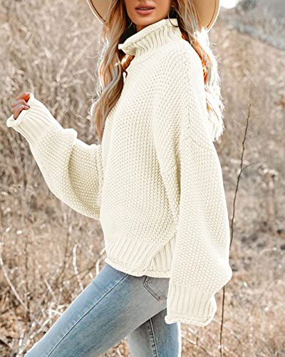 Oversized Turtleneck Sweater for Women with Batwing Sleeves