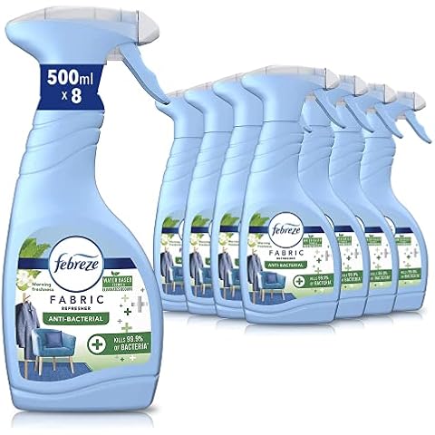 Febreze Anti-Bacterial Fabric Refresher Spray, 4 Litre (500 ml x 8), Odour Eliminator, Morning Freshness Cover