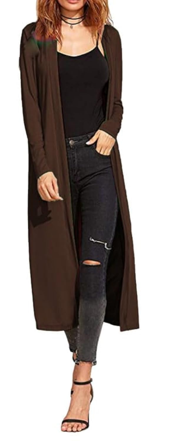 GOSTYLES® Womens Maxi Long Boyfriend Cardigans, Ladies Full Sleeve Collared Top Open Front Cardigan Coat (Brown, 20-22)