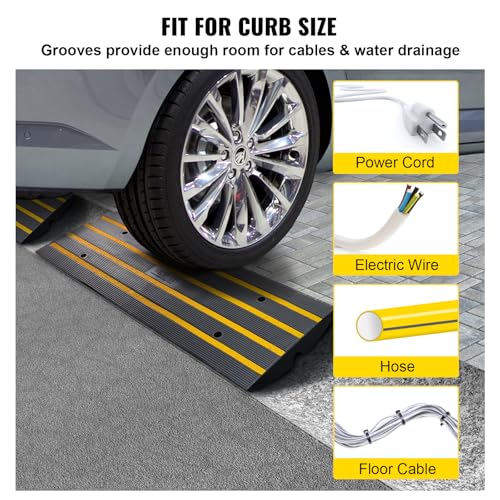 VEVOR Rubber Driveway Ramps 3 Pack, Heavy Duty 33069lbs Load Capacity Curb Ramp, 2.6 inch High Car Ramps for Loading Dock Garage Sidewalk, L.O.A. 12FT