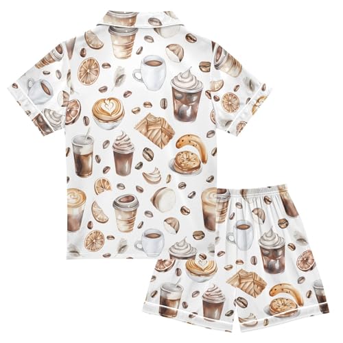 ALAZA Ice Cream Coffee Bean Pajamas Satin Pajama Set Short Sleeve Button Down Sleepwear2