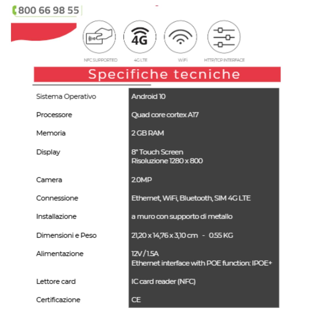Room Display prenotazione sale riunioni da 8 pollici - Prenotazione meeting e gestione spazi coworking in azienda - WI-FI, POE e SIM DATI 4G LTE