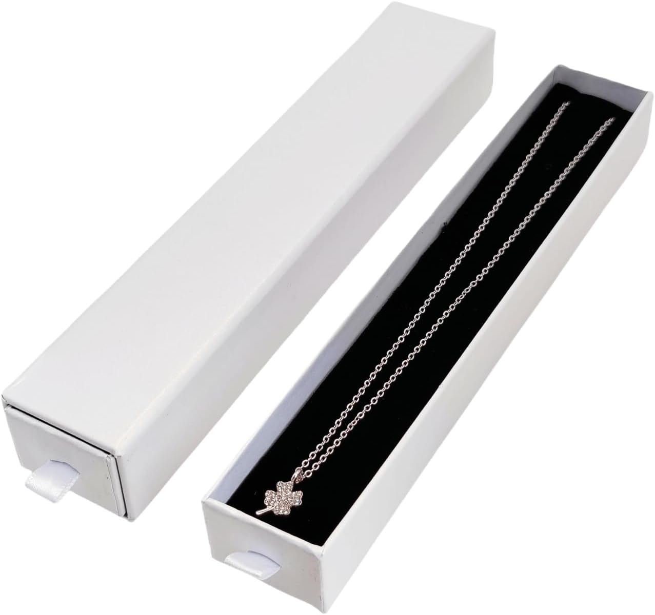 GymRichy 2 Pieces Long Chain Necklace Jewelry Gift Box, 8.3 x 1.6 x 1.2 Inch Small Long Necklaces Pendants Bracelets Jewelry Display Box for Wedding, Engagement, Valentine's Day (White)