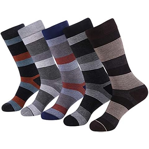 Marino Mens Patterned Dress Socks, Colorful Fun Socks, Fashion Cotton Socks - 5 Pack - Conventional Design Dress Socks - Genteel Striped - 10-13 Cover