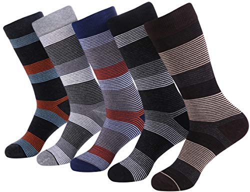 Marino Mens Patterned Dress Socks, Colorful Fun Socks, Fashion Cotton Socks - 5 Pack - Conventional Design Dress Socks
