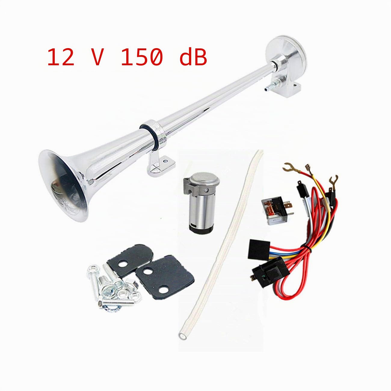Car Horn Klaxon 150DB Klaxon de voiture 45cm Air Horn avertisseur Chrome Zinc Unique trompette Camion Air Horn avec compresseur pour 12V car boat truck