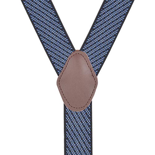 Kenles Men's Suspenders With 6 Strong Clip Y Shape Wide Leather Tuxedo Suit Braces Striped #TOP1