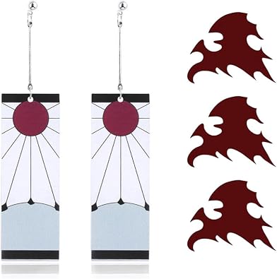 Tanjiro Earrings Hanafuda Sun Anime Cosplay Earrings with Tattoo