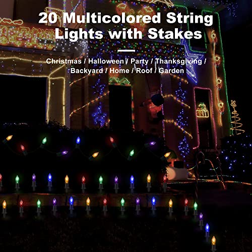 C9 Christmas Pathway Lights Outdoor - 24.2 Feet Multicolored Led Pathway String Lights Extendable For Yard Garden, Connectable Driveway Xmas Decoration Lights, Walkway String Lights With 20 Stakes #TOP1