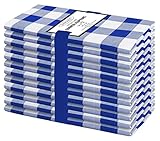 Cotton Clinic Set of 12 Cloth Napkins Gingham Check 100% Cotton 20x20 inches - Soft Durable Washable - Ideal for Events Wedding Christmas Easter - Perfect Everyday Use Table Dinner Napkins Navy Blue