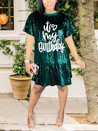 Image of FLOYU Women Sequin Birthday Dress It's My Birthday Dresses Sparkly Party Tops Sexy Birthday Outfits