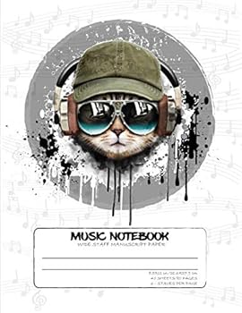 Music Notebook - Wide Staff Manuscript Paper: For Teens Kids Adults - 6 Large Staves Per Page: 8.5"x11" - 40 Sheets | 80 Pages - Cool Cat Headphones (Gray)