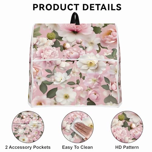 Image of Kitchen Dust Cover Compatible with 4.5 5 6 8 quart Stand Mixer, Kitchen Appliance Protective Covers with Top Handle and Pocket (Pink Flowers, For All 6-8 qt Mixer)