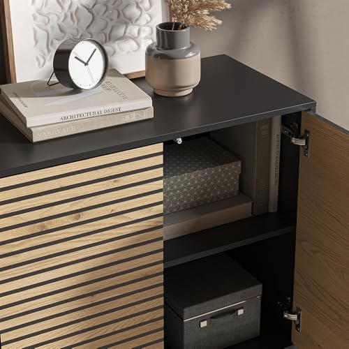 Vicco Kommode Eliza, Schwarz/Eiche, 80 x 81.2 cm mit 2 Türen