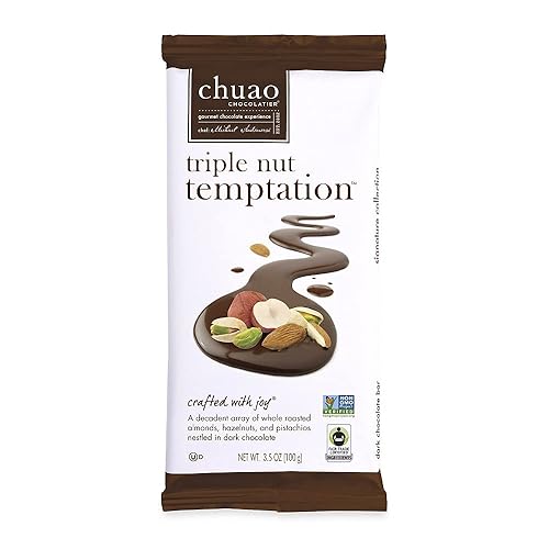 Miniatura 7 de Chuao Chocolatier Barras de chocolate negro Triple Nut Temptation  Nueces tostadas de chocolate gourmet europeas sin conservantes  Para cestas de