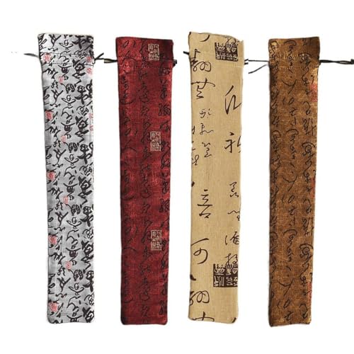 zaoalife 4pcs Bamboo Flute Protection Bag Retro Elegant Folding Hand Fan Bag Holder Flute Organizer Bag Carry Bag Music Accessories Wind Music Instrument Storage Pouch