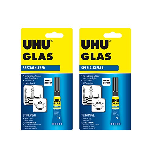 2 adhesivos de reparación de vidrio UHU, 2 x 3 g resistente al agua, resistente a los rayos UV