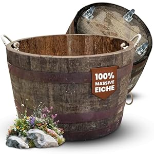 Temesso Halbes Fass aus einem originalen schottischen Whiskyfass (Natur - mit Schlaufen + Rollen + Ablaufbohrungen)