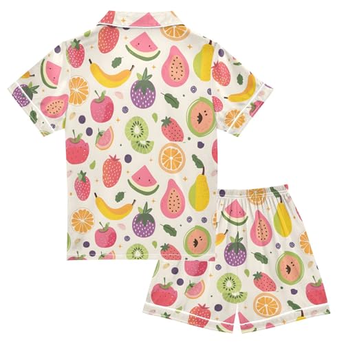 ALAZA Watermelon Strawberry Banana Pajamas Satin Pajama Set Short Sleeve Button Down Sleepwear2