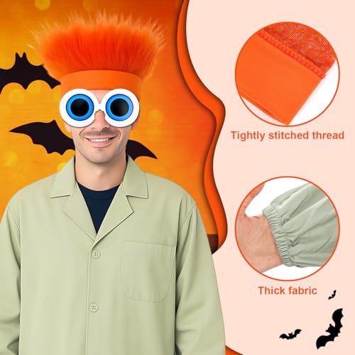 SATINIOR 3 Pcs Halloween Costume Accessories Set Adult Cosplay Green Professional Lab Coat Orange Wig Eyeball Glasses(XL) by SATINIOR - Image 3