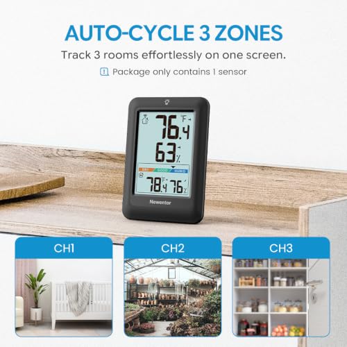 Image of Newentor Indoor Outdoor Thermometer Wireless with 24H /48H /ALL-TIME High Low | Big Number 4 inch Display, Inside Outside Temp & Humidity, Comfort Indicator, Weather Station for House Patio, Black, 1 Sensor