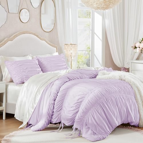 Image of Intelligent Design Ruched Shabby Chic Lavender King Comforter Set, 3pc | Girls Bedding Set, French Country, All Season Down Alternative, Cozy, Machine Washable, Lightweight, Breathable