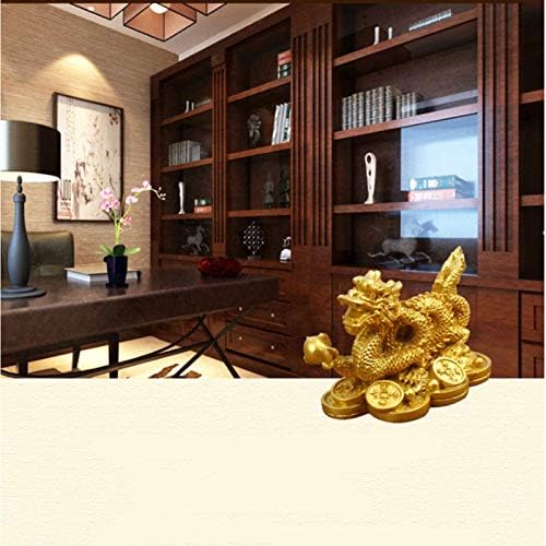 Chinese Dragon Statue, Feng Shui Dragon Ornament Attract Wealth And Good Luck Home Office Car Ornaments (Bronze)