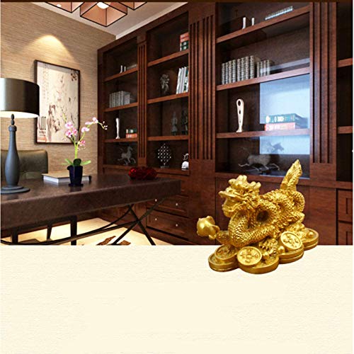 Yodooltly Feng Shui Dragon Statue- Chinese Dragon On Ancient Coins Figurine Ornament Attract Wealth And Good Luck Office Home Decor (Gold) #TOP1