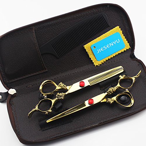 JIESENYU Professional Gold Hairdressing Scissors Barber Hair Cutting Scissors Razor Sharp Japanese Stainless Steel 6 inch Hair Shears