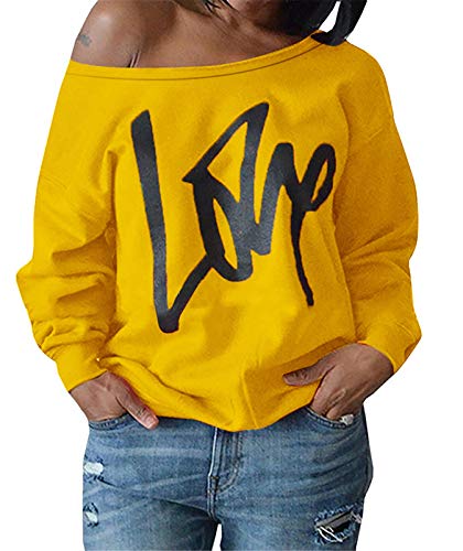 Womens Plus Size Off Shoulder Tops Oversized Crewneck Sweatshirts Slouchy Casual Pullover XX-Large Yellow