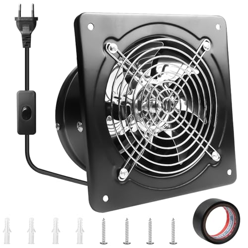 Aicharynic Ventilatore di scarico da 150 mm, 525 m³/h, con valvola di ritorno, silenzioso, in metallo, 38 W, spina europea, 6 pollici, ventola assiale per cucina, bagno, garage, piano inferiore, nero
