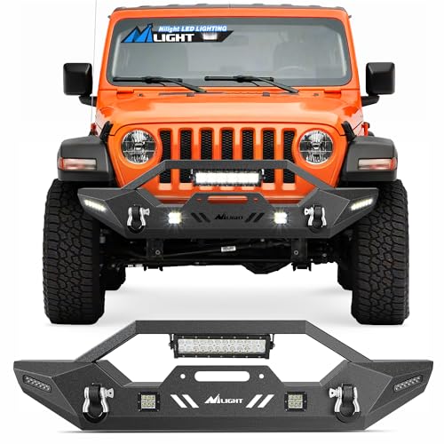 Image of Nilight Front Winch Bumper for Jeep 2007-2018 Wrangler JK /JKU, 2018-2025 JL /JLU, 2020-2025 Gladiator JT, w /Light Bar, Pod lights, Shackles,Winch Plate, Heavy Duty Off-Road Steel Bumper, Bull Bar