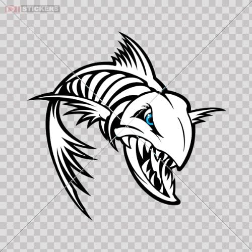 Stickers Decals Skeleton Fish Bones Car Window Truck Motorcycle Helmet Size: 5 X 4.8 Inches Vinyl color print